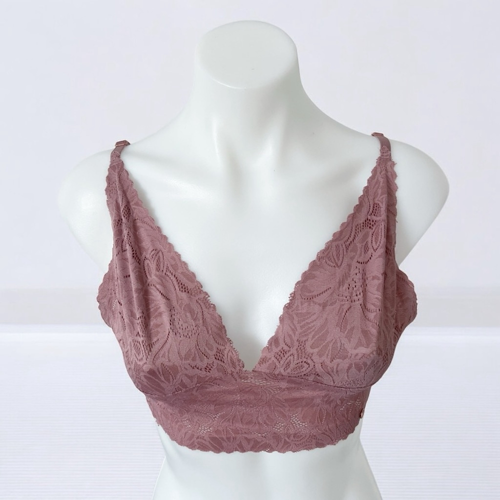 Danskin Intimates Floral Lace Longline Bralette Bra - Mauve - Size XL